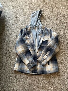 Natural Reflections Plaid Hooded Shirt Jacket - Blue & Cream